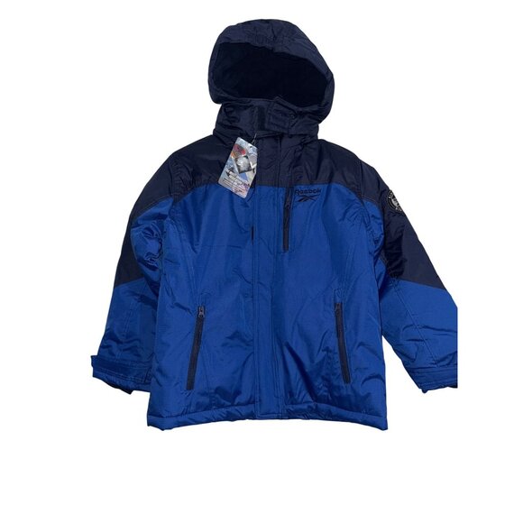 Reebok Boys Blue & Black Hooded M Jacket With Zipper Pockets